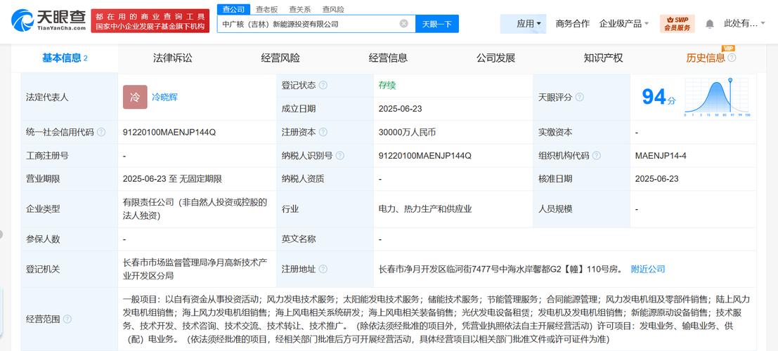 资本3亿人民币,经营范围含以自有资金从事投资活动,风力发电技术服务